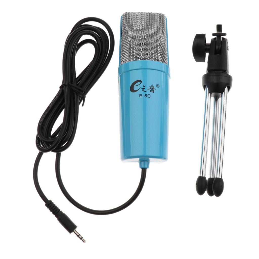 3.5mm Plug Play Condenser Microphone with Pop Filter&Stand Blue