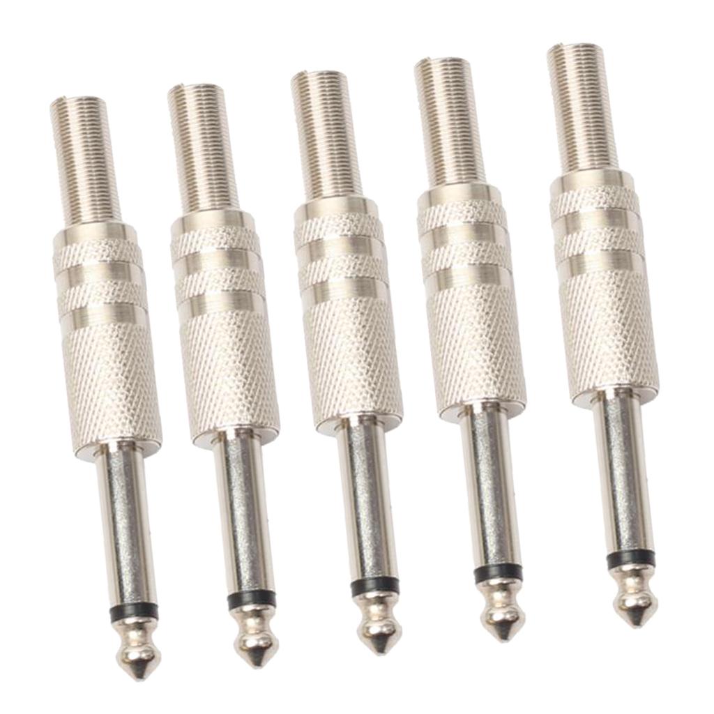 Durable 5pcs Alloy Monaural 6.35mm TRS Adapters for Microphone Electric Guitar Parts