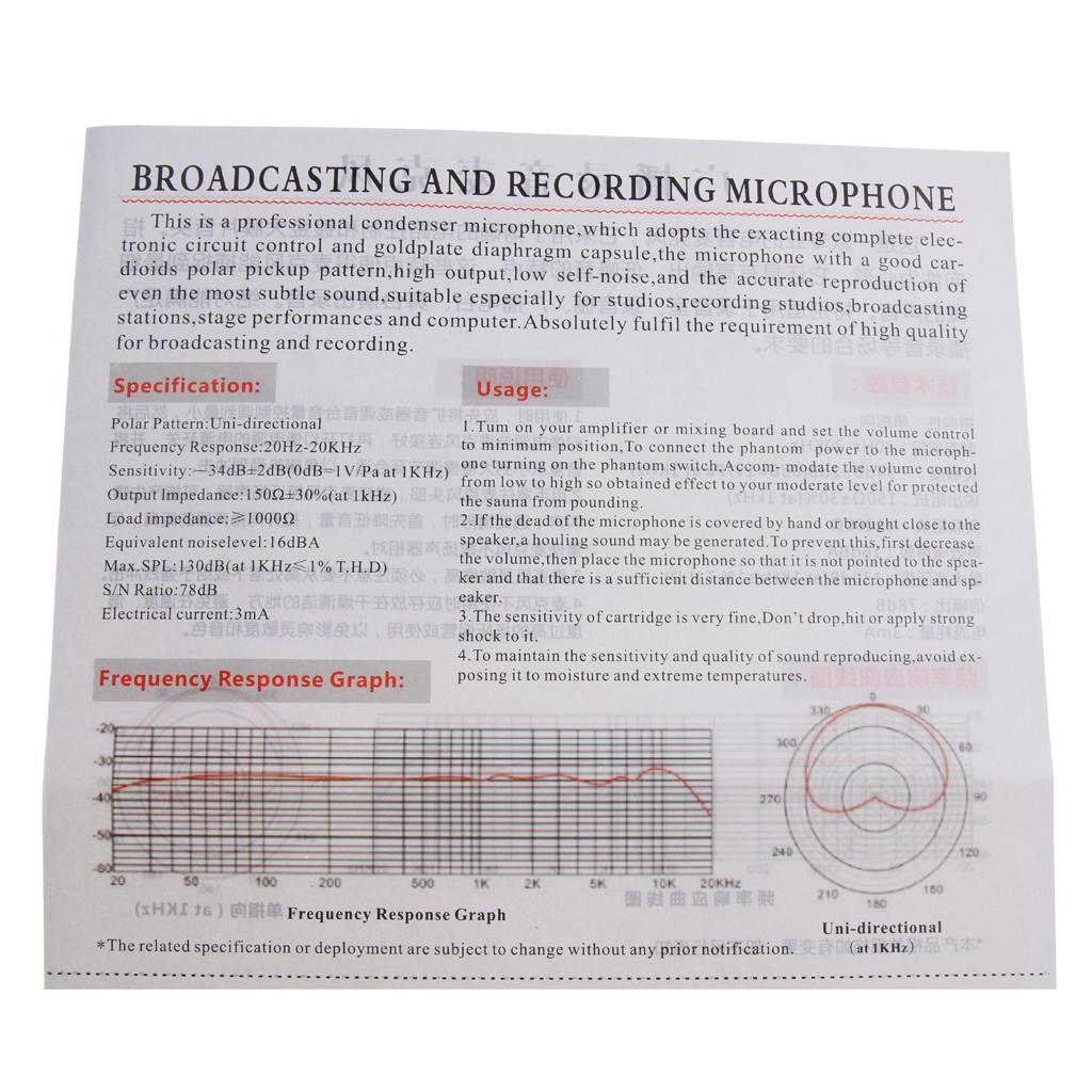 Condenser Microphone Sound Studio w/Shock Mount XLR Cable Mic Shield Cover