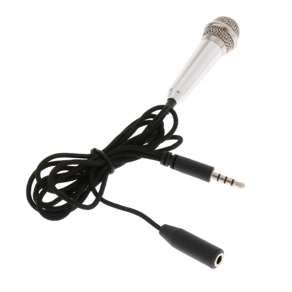 Mini 3.5mm Wired Cell Phone Mic Stereo For Chatting Silver