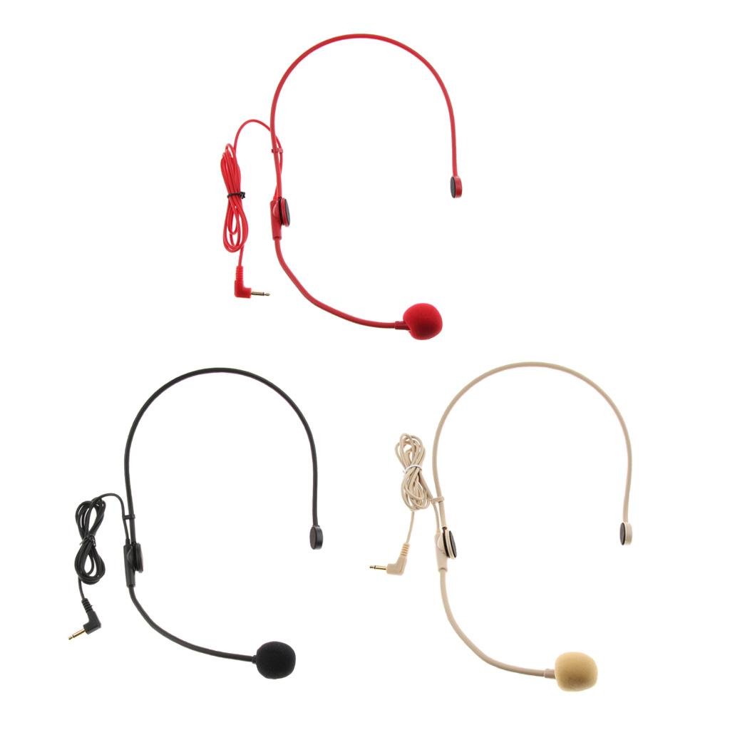 Wired 3.5mm Headset Headworn Microphone Condenser Mic For Tour Guide Red