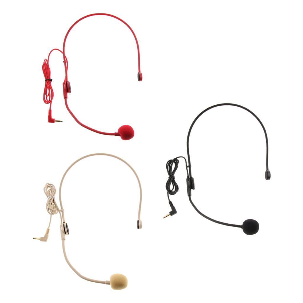Wired 3.5mm Headset Headworn Microphone Condenser Mic For Tour Guide Red