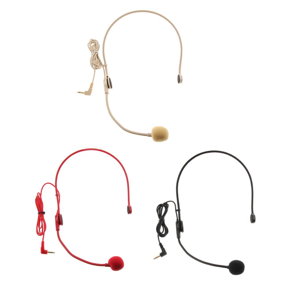 Wired 3.5mm Headset Headworn Microphone Condenser Mic For Tour Guide Red