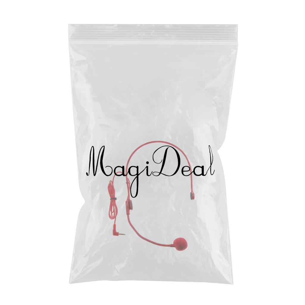 Wired 3.5mm Headset Headworn Microphone Condenser Mic For Tour Guide Red