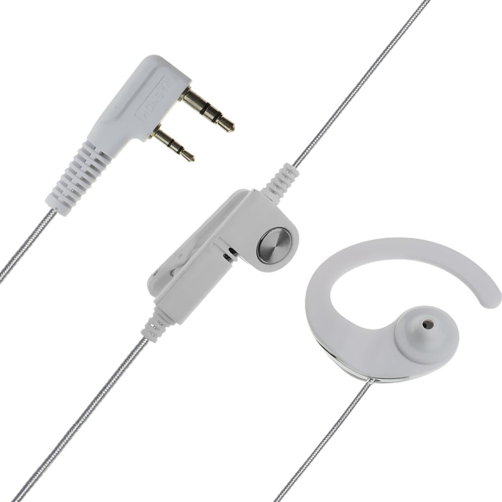 2 Pins Walkie Talkie Earpiece Headset with PTT Mic White
