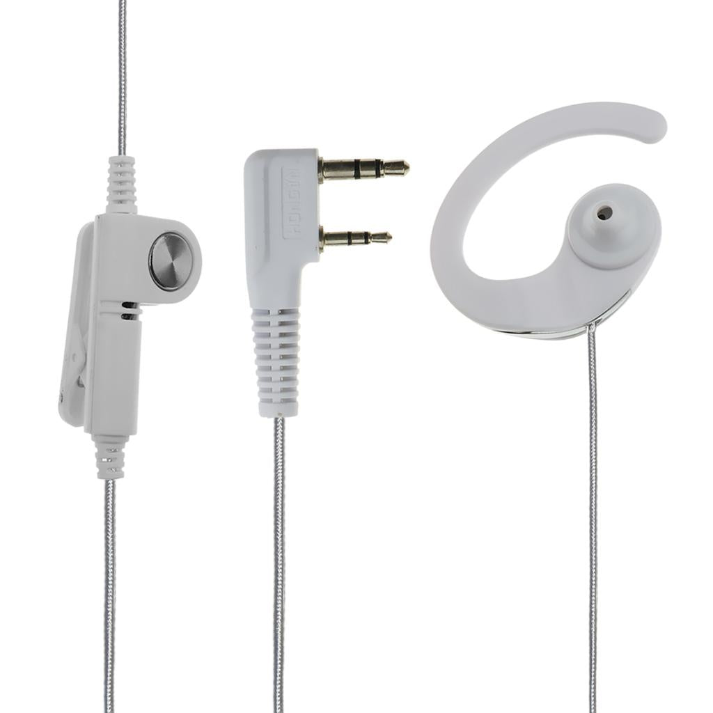 2 Pins Walkie Talkie Earpiece Headset with PTT Mic White