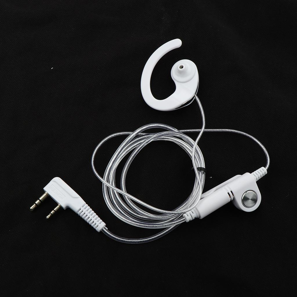 2 Pins Walkie Talkie Earpiece Headset with PTT Mic White