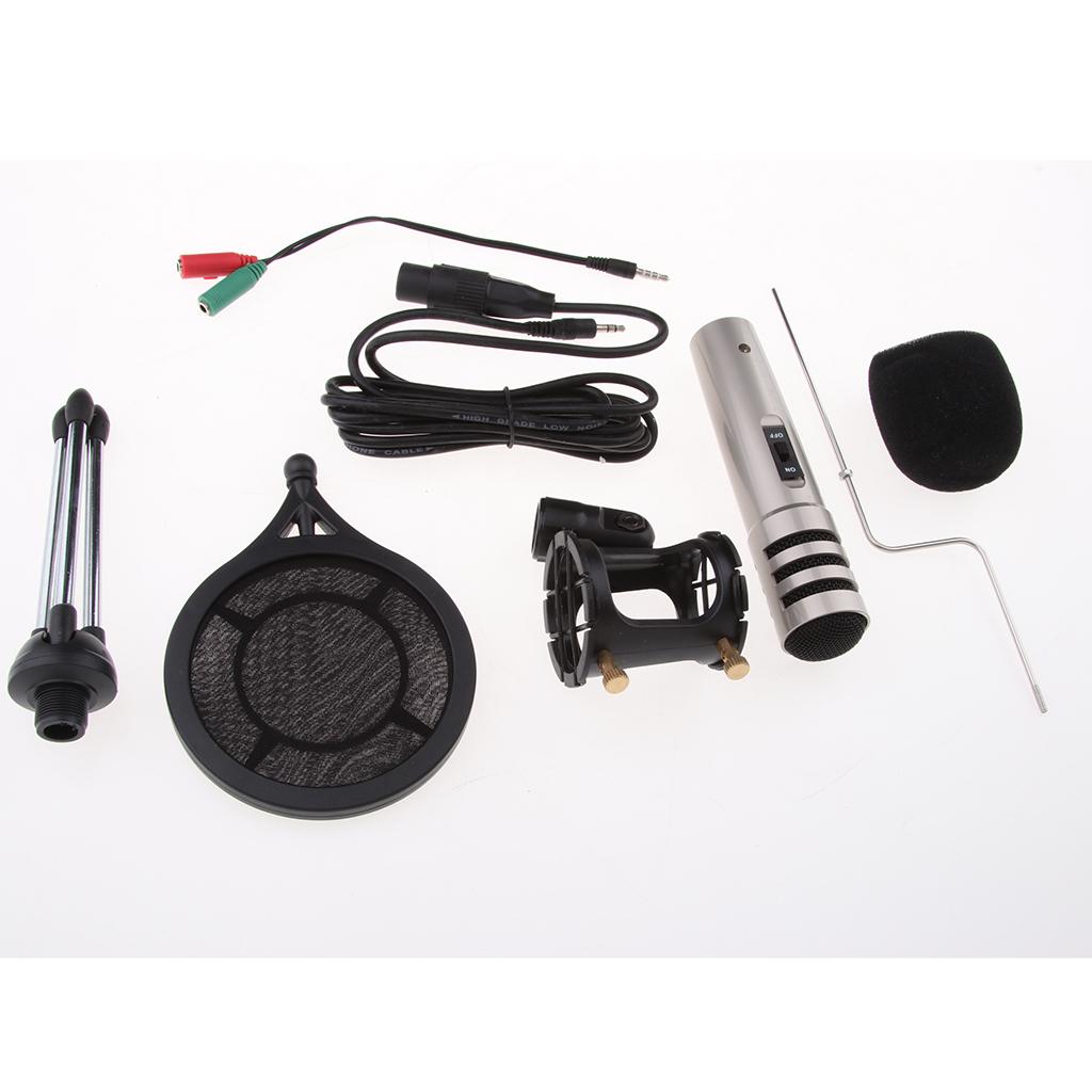 1Set Cardioid Condenser Microphone for Mobile Tablet PC Laptop Karaoke Gray