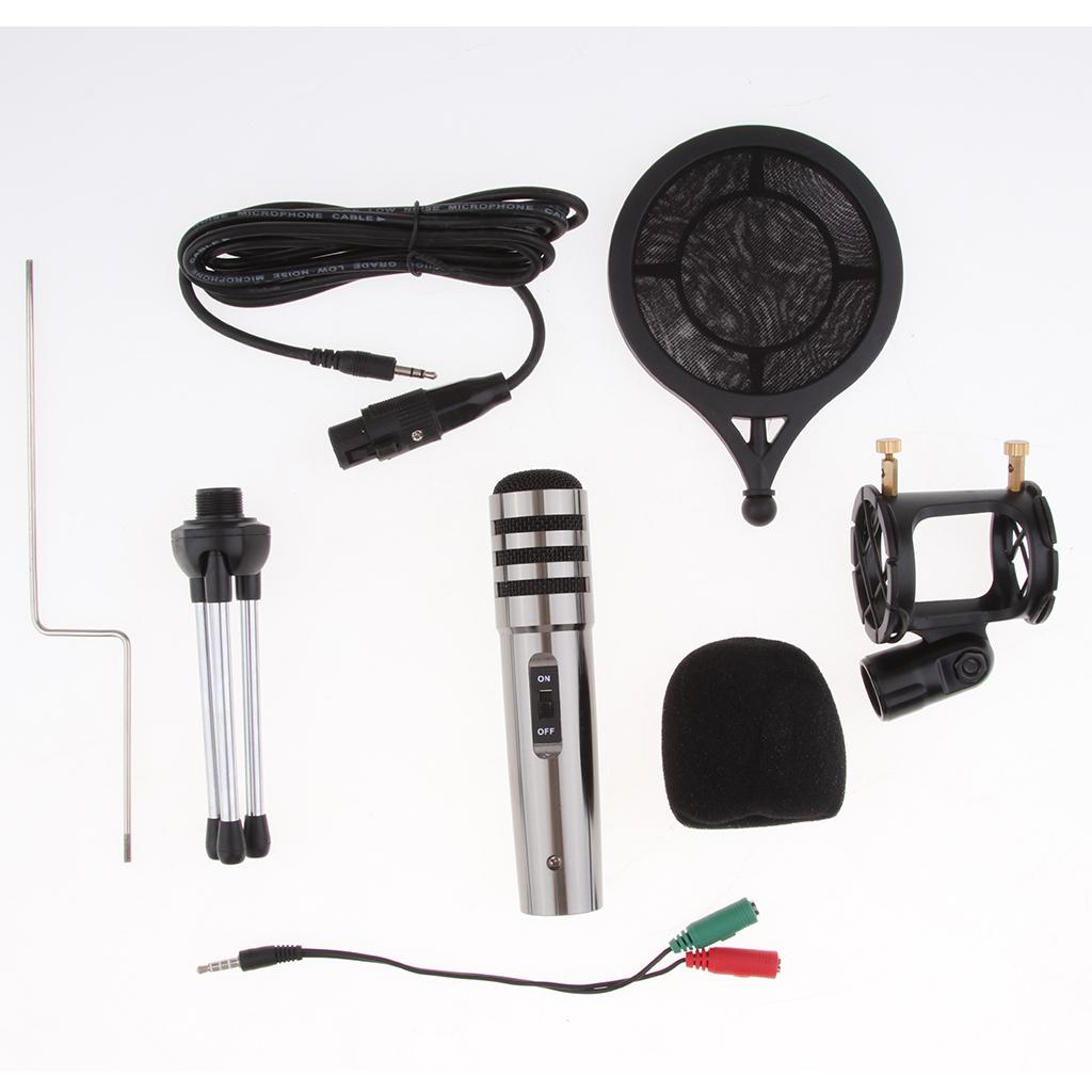 1Set Cardioid Condenser Microphone for Mobile Tablet PC Laptop Karaoke Black