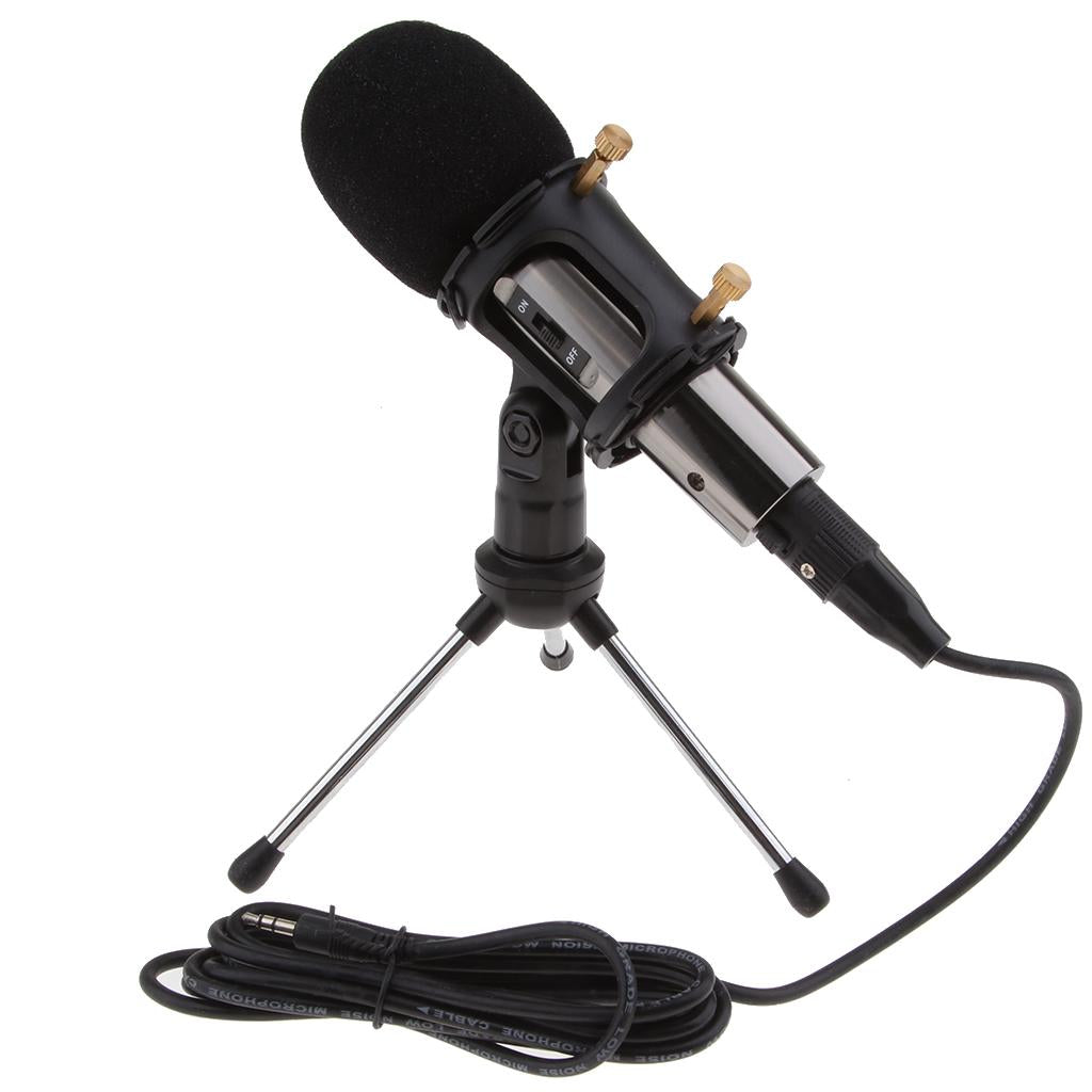 1Set Cardioid Condenser Microphone for Mobile Tablet PC Laptop Karaoke Black