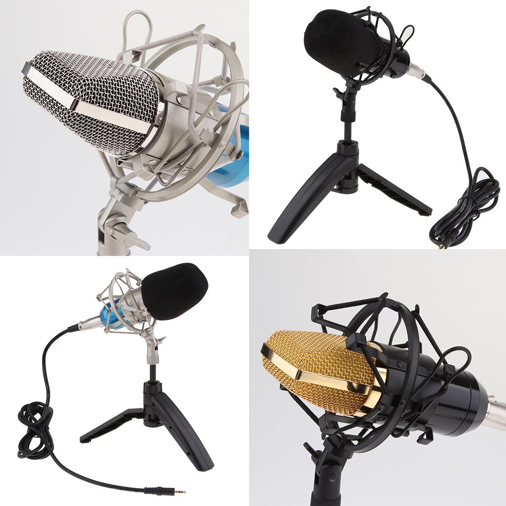 USB Table Studio Condenser Microphone with Tripod Stand Filter Shield Gold