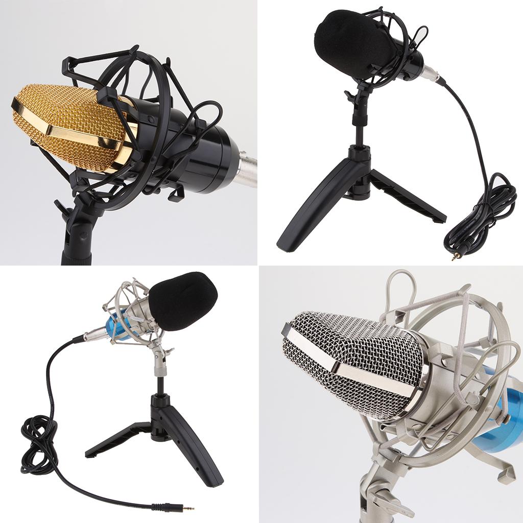 USB Table Studio Condenser Microphone with Tripod Stand Filter Shield Gold