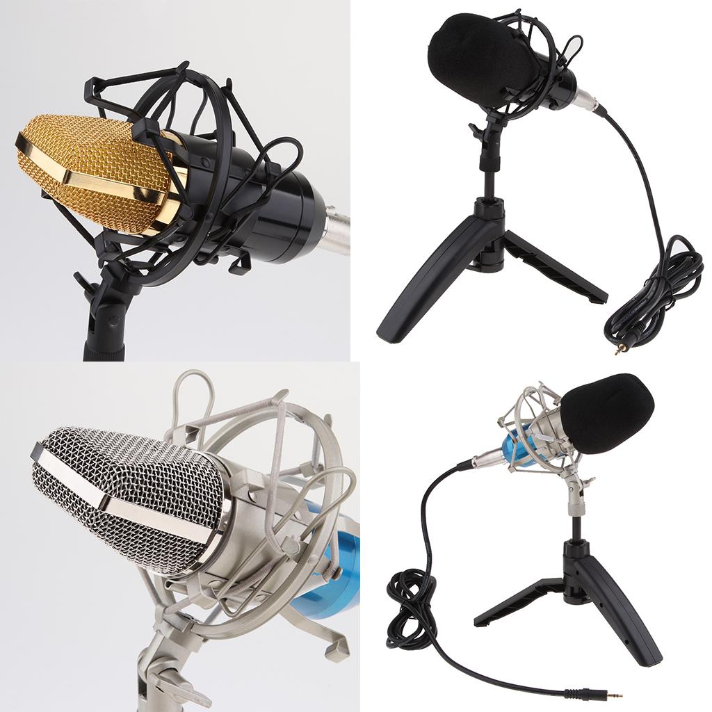 USB Table Studio Condenser Microphone with Tripod Stand Filter Shield Gold