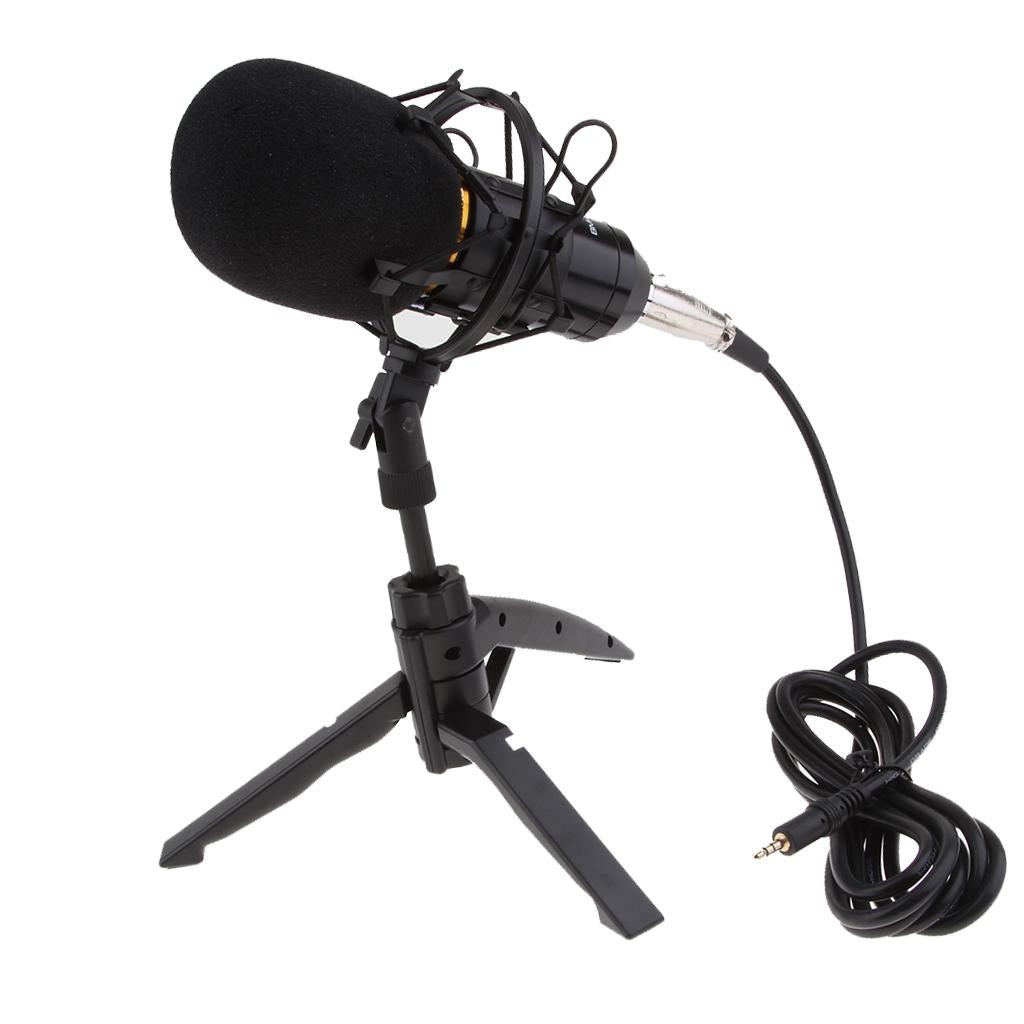 Table Studio Condenser Microphone with Tripod Stand Filter Shield Black