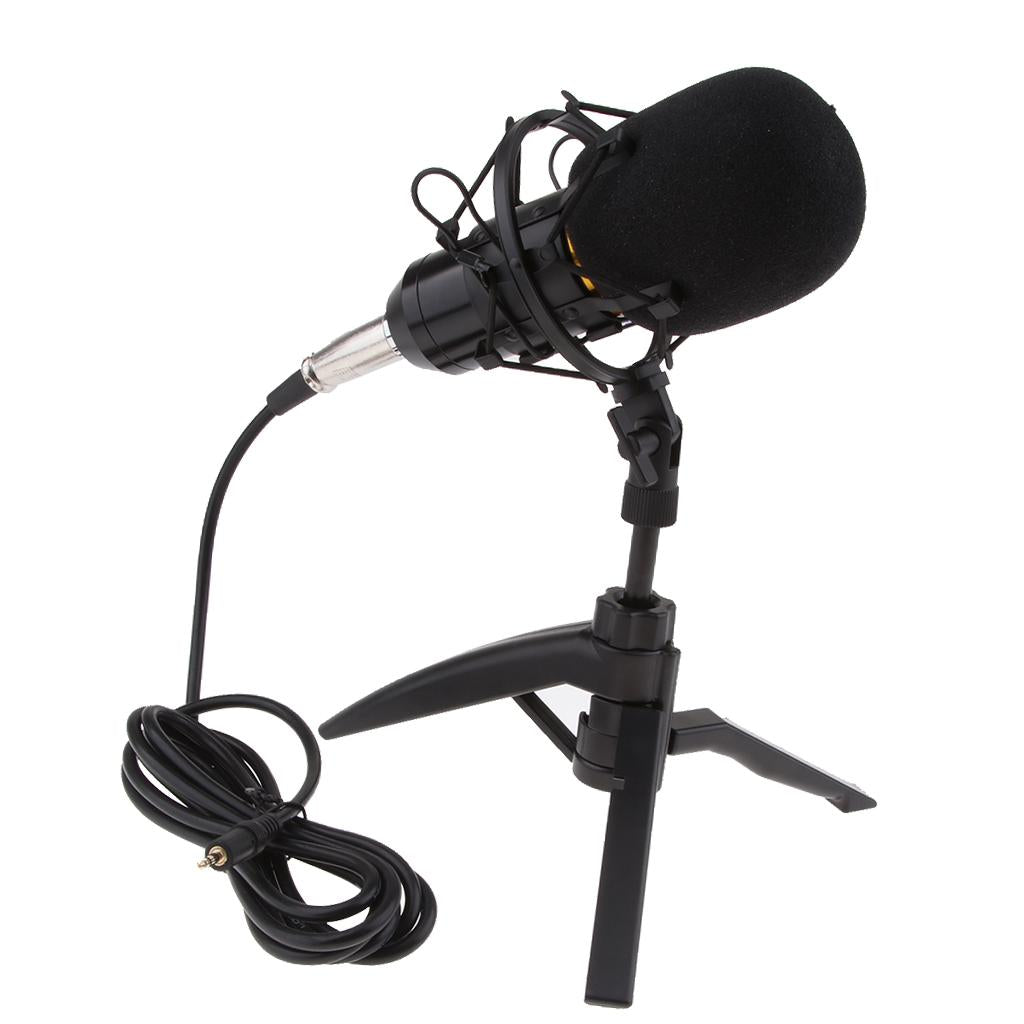 Table Studio Condenser Microphone with Tripod Stand Filter Shield Black