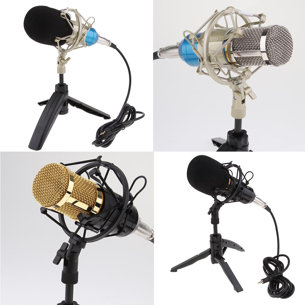 Table Studio Condenser Microphone with Tripod Stand Filter Shield Black