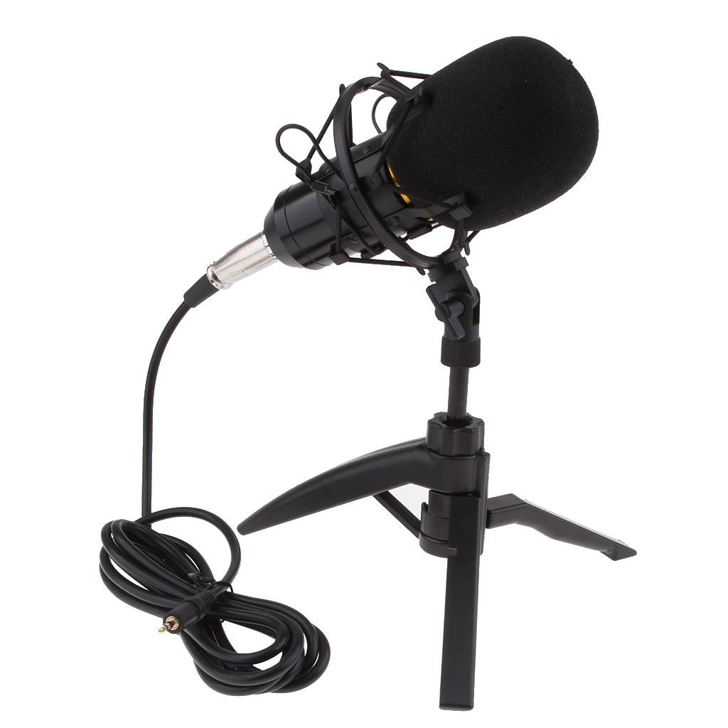 Table Studio Condenser Microphone with Tripod Stand Filter Shield Black