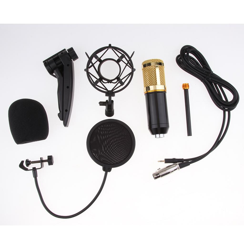 Table Studio Condenser Microphone with Tripod Stand Filter Shield Black