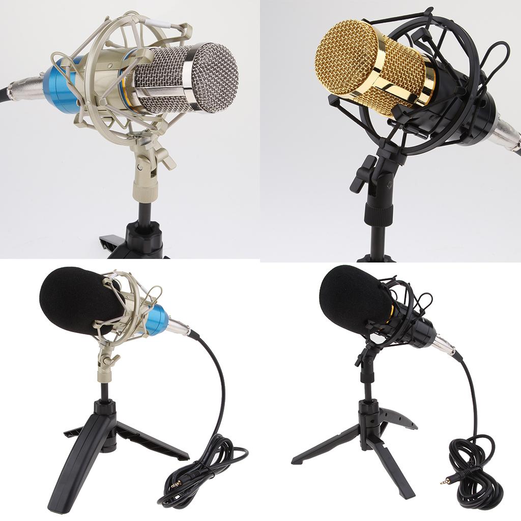 Table Studio Condenser Microphone with Tripod Stand Filter Shield Black