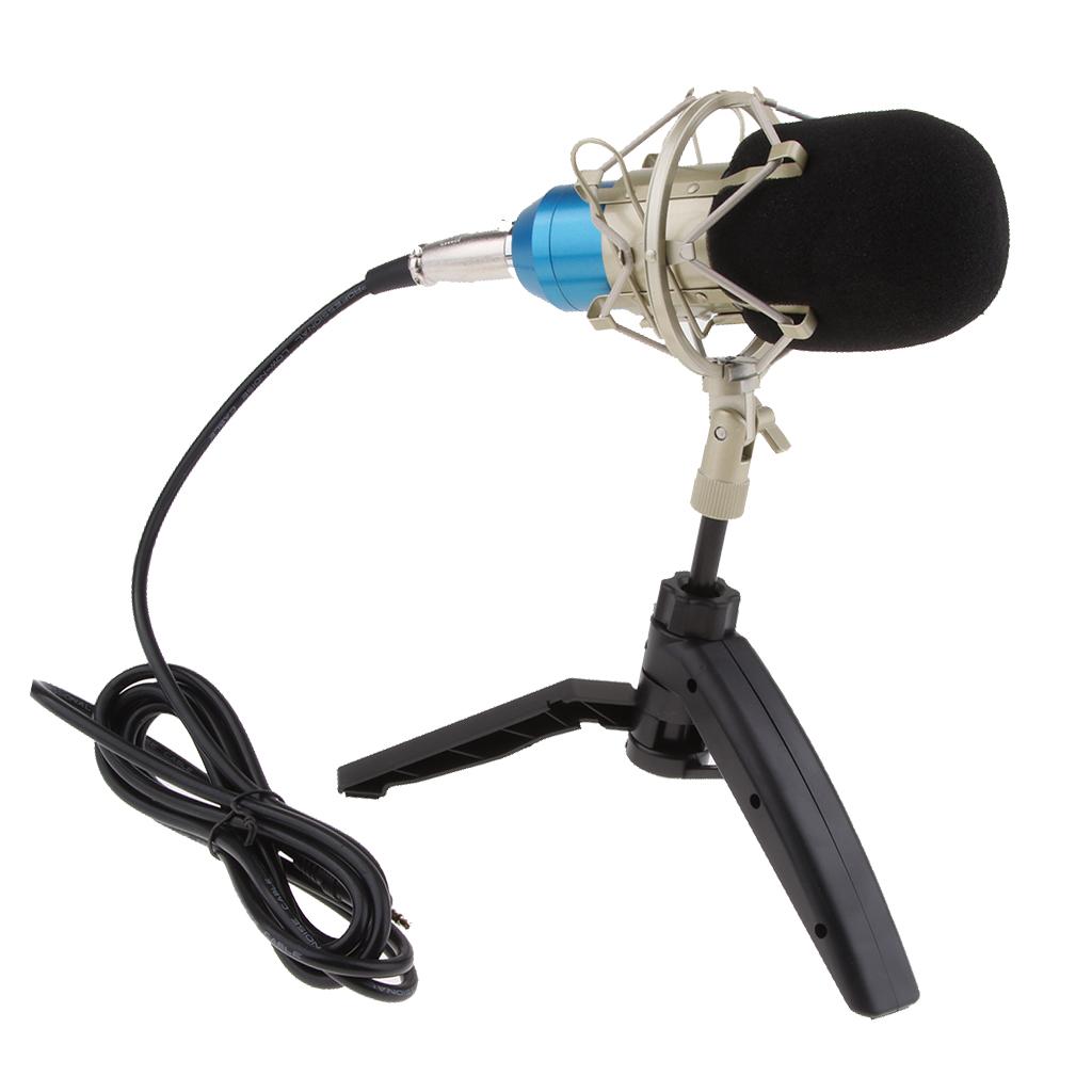Table Studio Condenser Microphone with Tripod Stand Filter Shield Blue