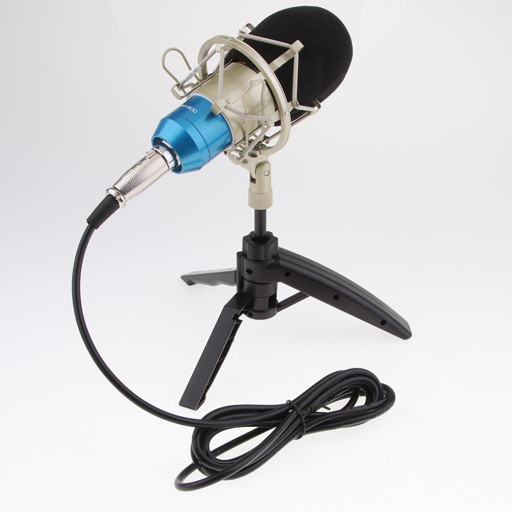 Table Studio Condenser Microphone with Tripod Stand Filter Shield Blue