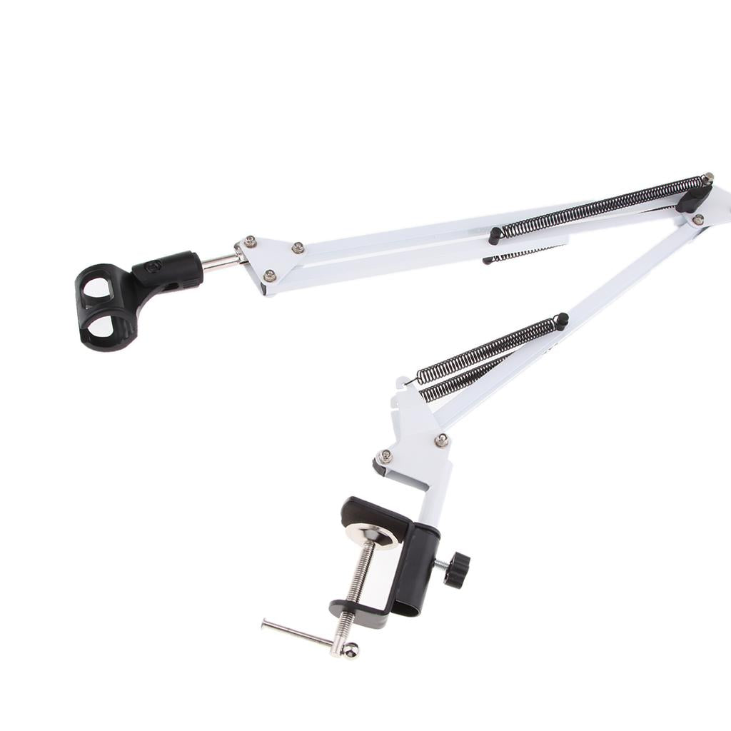 Adjustable Microphone Stand with Suspension Scissor Arm for Radio White