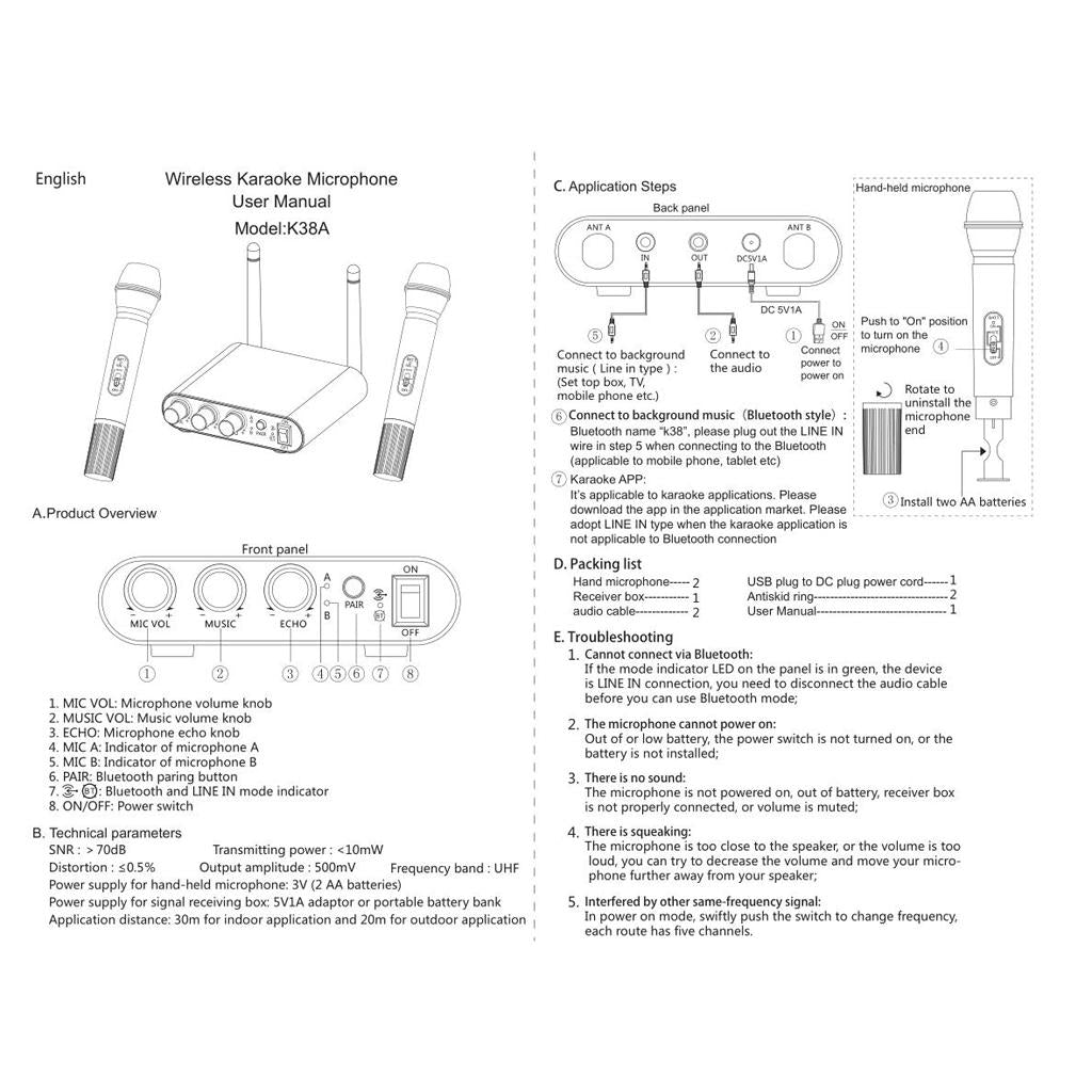 Wireless Handheld UHF Microphone Set for Karaoke Party Stage