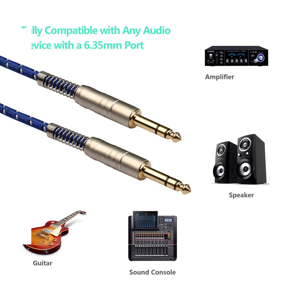 1Pc 6.35mm Male to Male Stereo Audio Aux Cable 1000cm