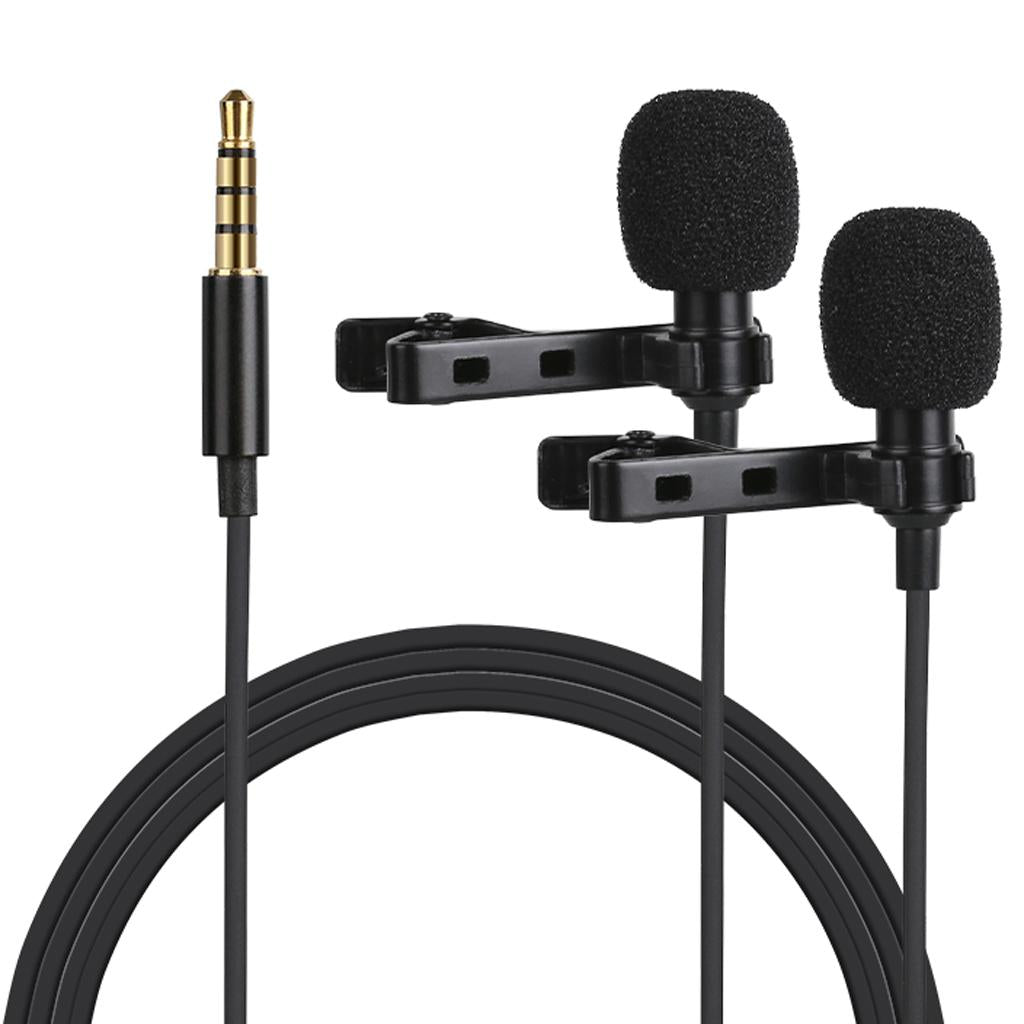 Dual Head Clip On Lapel Condenser Microphone Hands Free Omnidirectional Mic
