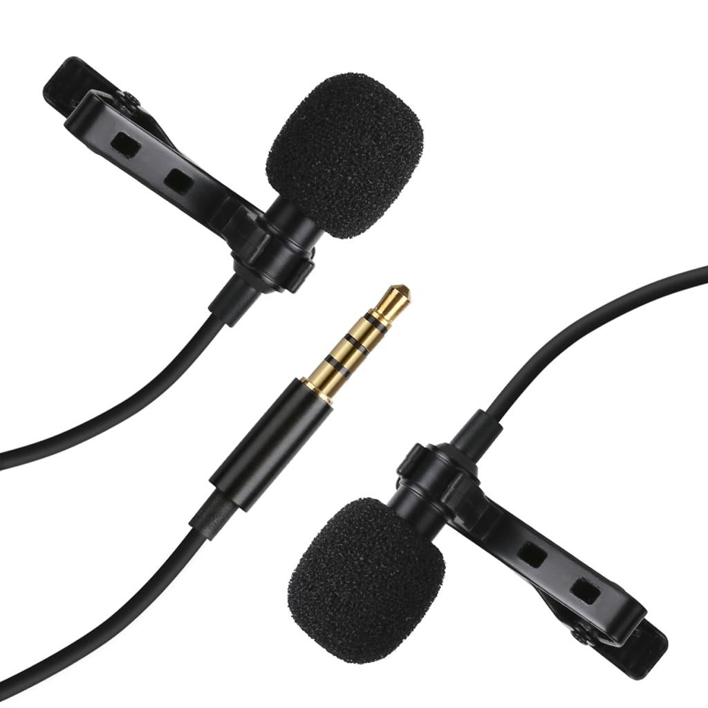 Dual Head Clip On Lapel Condenser Microphone Hands Free Omnidirectional Mic