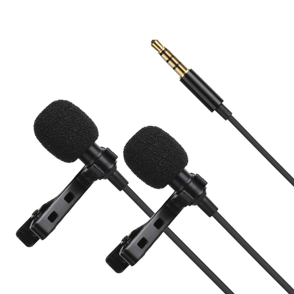 Dual Head Clip On Lapel Condenser Microphone Hands Free Omnidirectional Mic