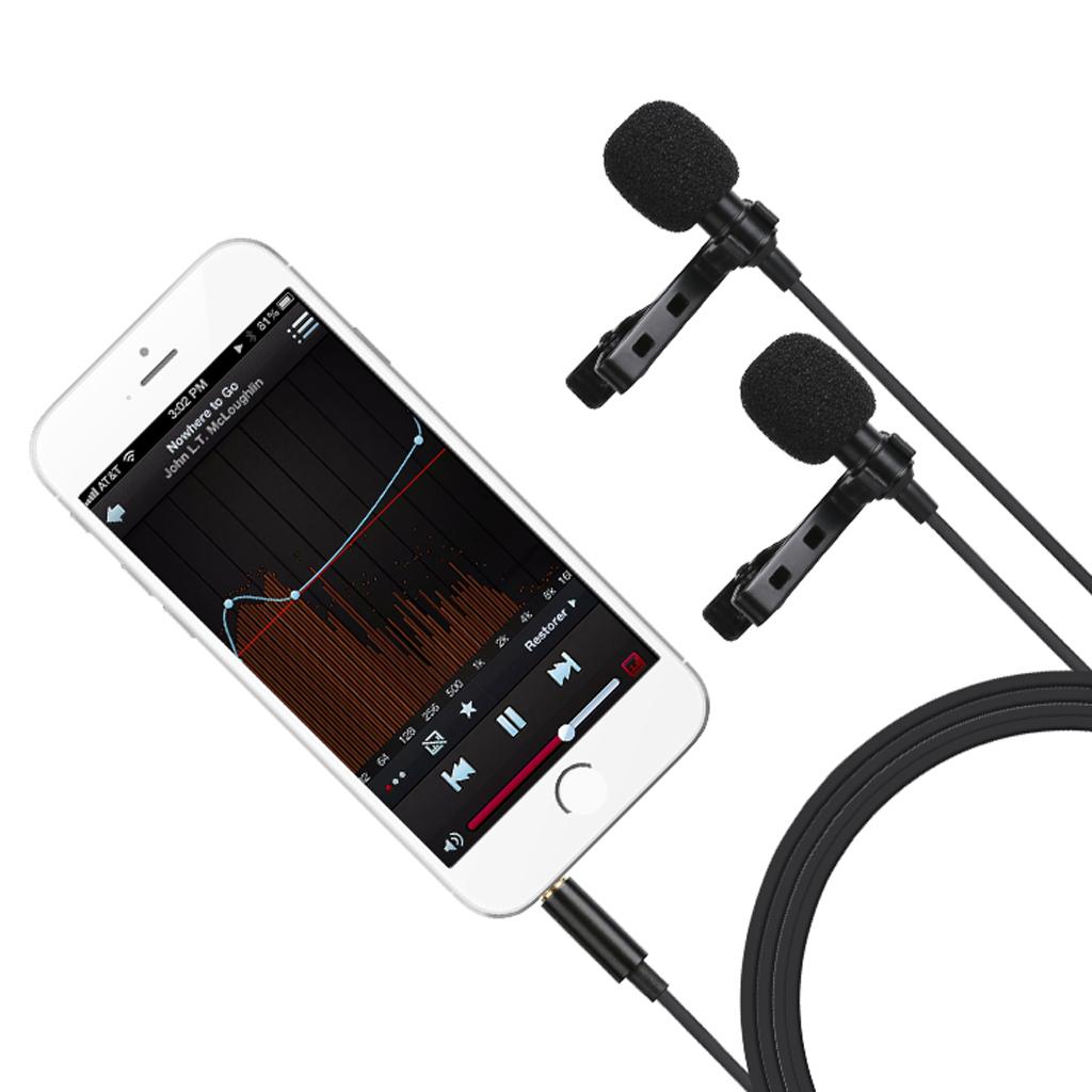 Dual Head Clip On Lapel Condenser Microphone Hands Free Omnidirectional Mic