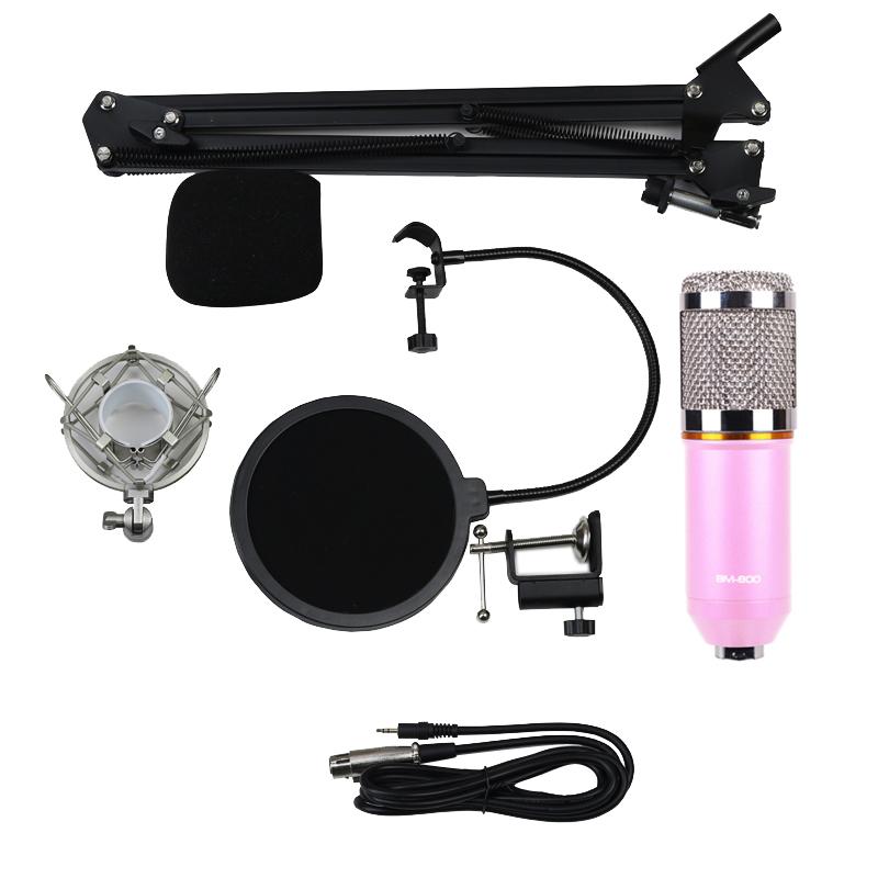 Condenser Microphone BM800 Mic Kit for Studio Recording Broadcasting Pink
