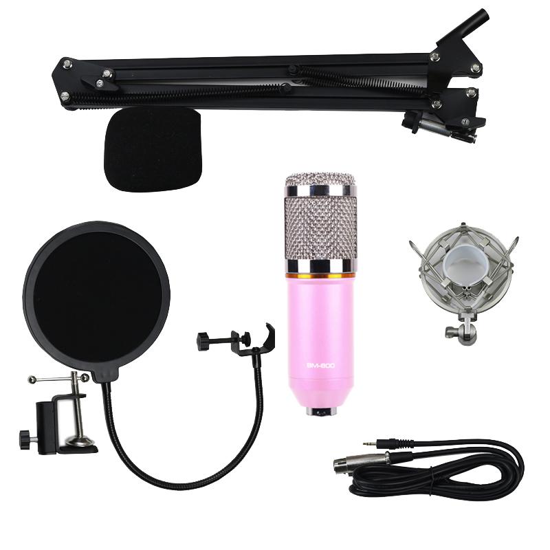 Condenser Microphone BM800 Mic Kit for Studio Recording Broadcasting Pink