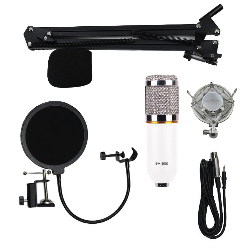 Condenser Microphone BM800 Mic Kit for Studio Recording Broadcasting White