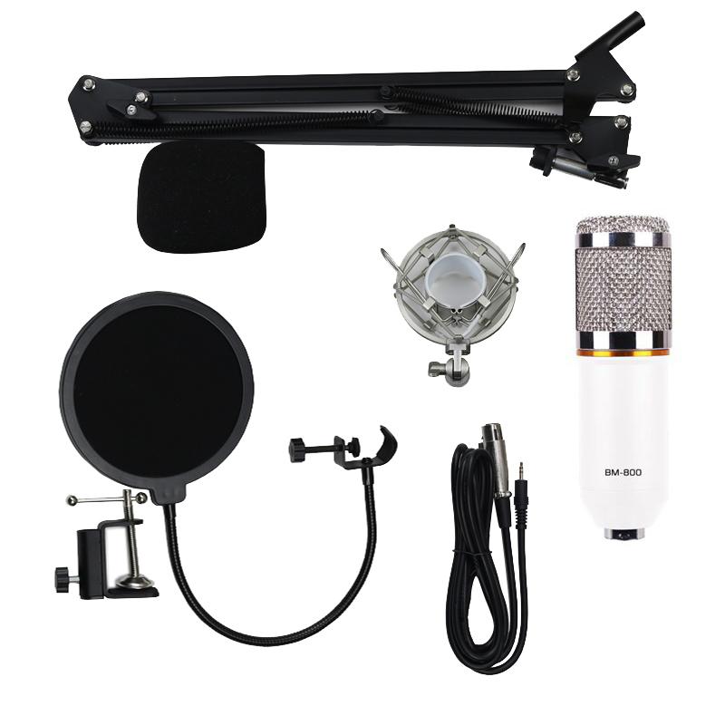 Condenser Microphone BM800 Mic Kit for Studio Recording Broadcasting White