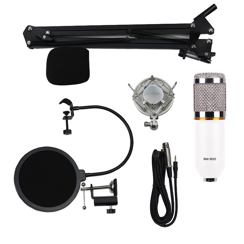 Condenser Microphone BM800 Mic Kit for Studio Recording Broadcasting White