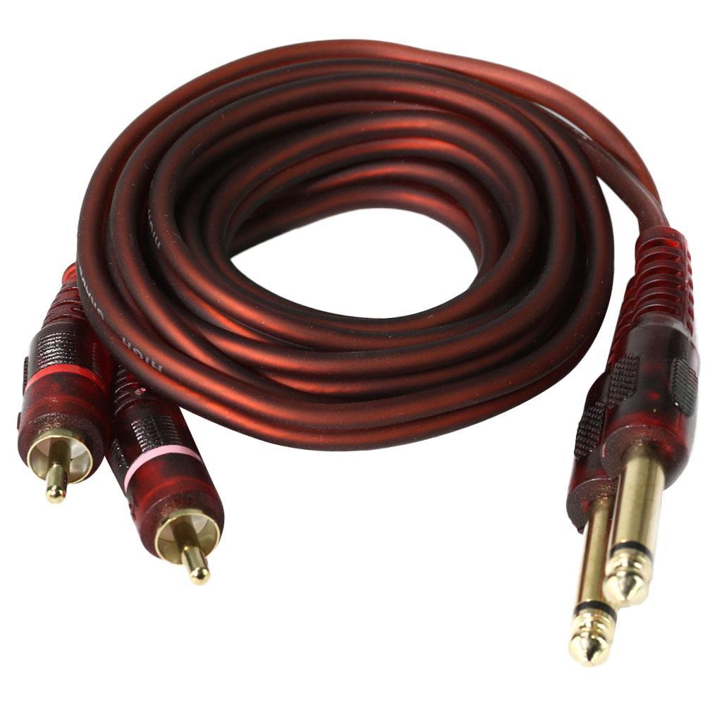 1.5m 2 6.35mm Male to 2RCA Male Stereo Audio Cable Gold Plated