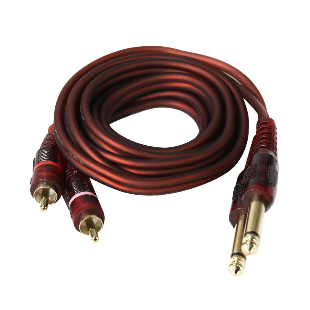 1.5m 2 6.35mm Male to 2RCA Male Stereo Audio Cable Gold Plated