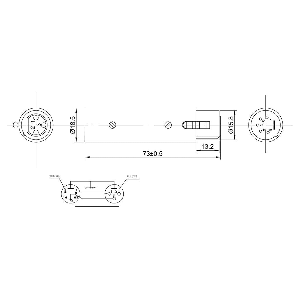 Zinc Alloy 3 Pin Female to 5 Pin XLR Male Audio Adapter Connector