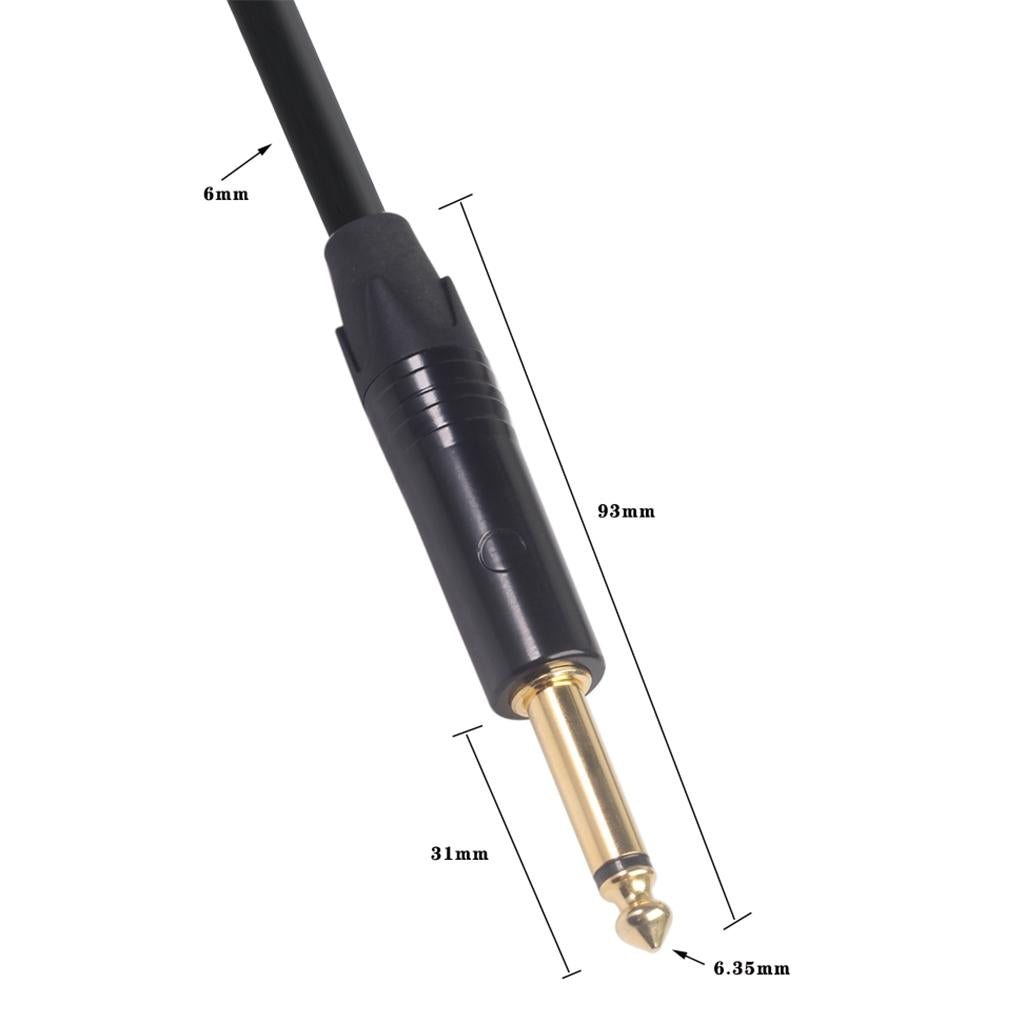 6.35mm Jack Male to Male Audio Line for Guitar Mixer Amplifier Black 3m