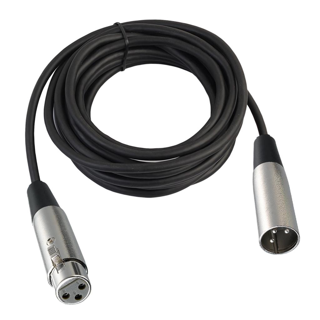 BLACK XLR 3 pin MALE TO FEMALE MIC MICROPHONE PATCH EXTENSION CABLE 16ft