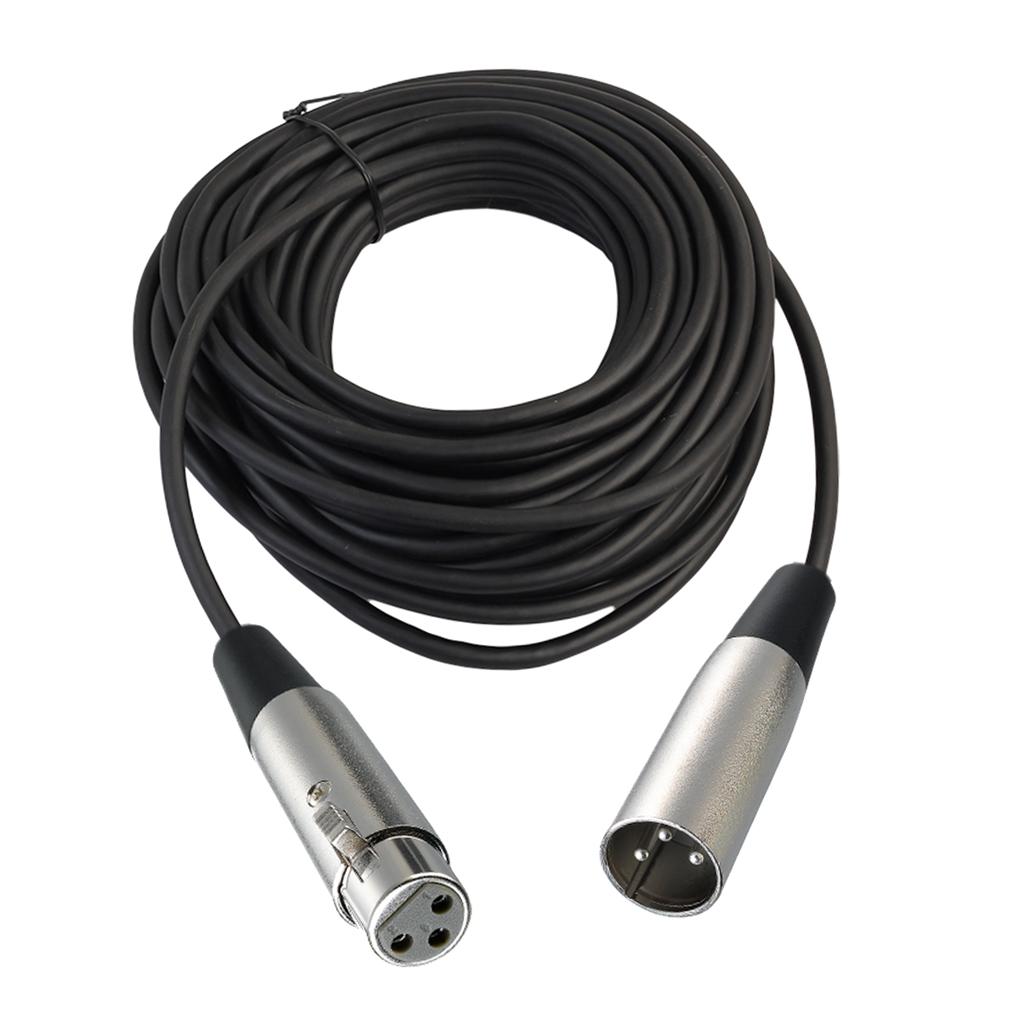 BLACK XLR 3 pin MALE TO FEMALE MIC MICROPHONE PATCH EXTENSION CABLE 65ft