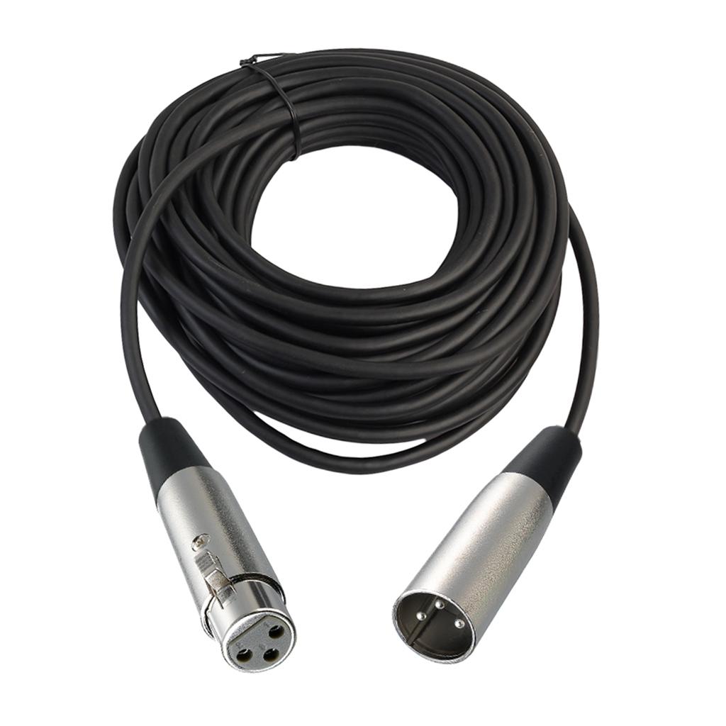 BLACK XLR 3 pin MALE TO FEMALE MIC MICROPHONE PATCH EXTENSION CABLE 65ft