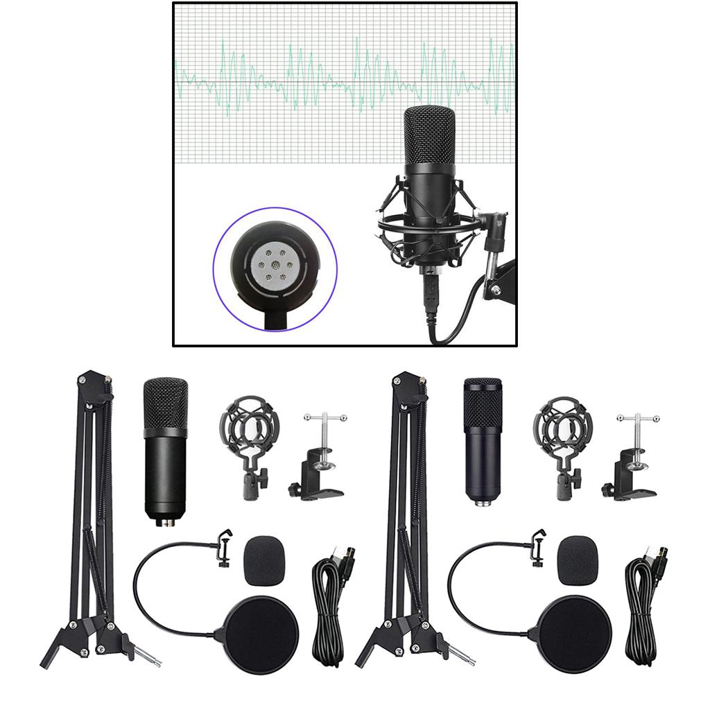 USB Wire Condenser Studio Mic with Stand Clip for PC Tablets round mesh head