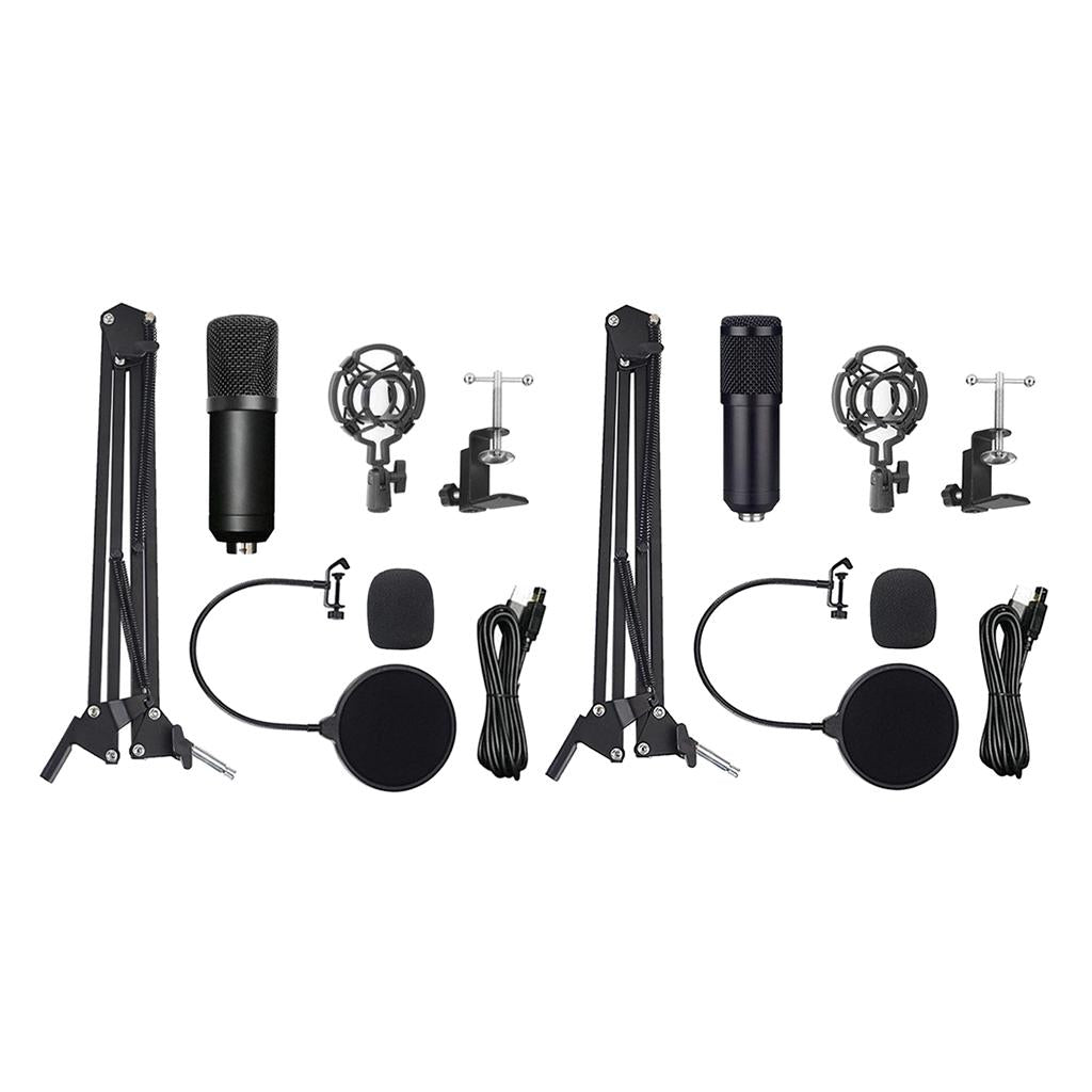 USB Wire Condenser Studio Mic with Stand Clip for PC Tablets round mesh head