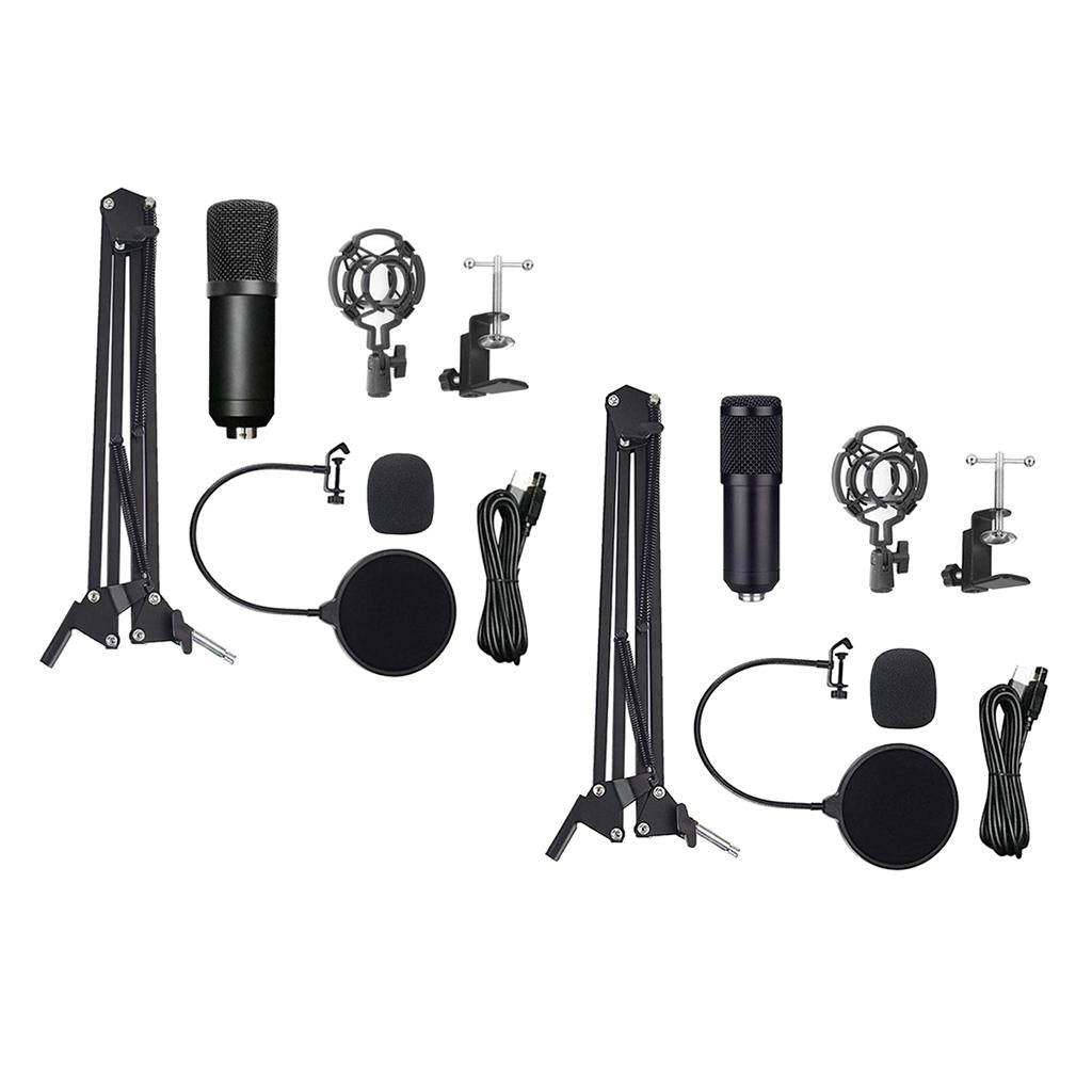 USB Wire Condenser Studio Mic with Stand Clip for PC Tablets round mesh head