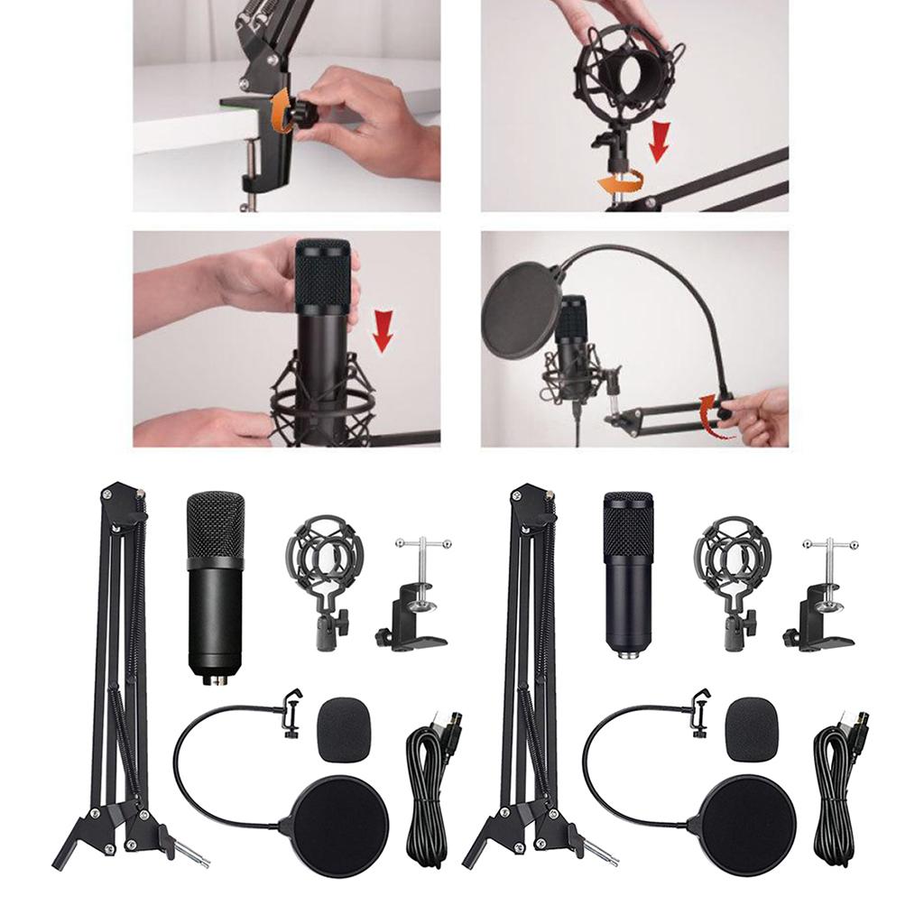 USB Wire Condenser Studio Mic with Stand Clip for PC Tablets round mesh head