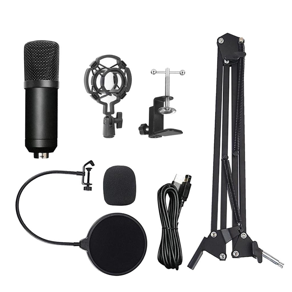 USB Wire Condenser Studio Mic with Stand Clip for PC Tablets round mesh head