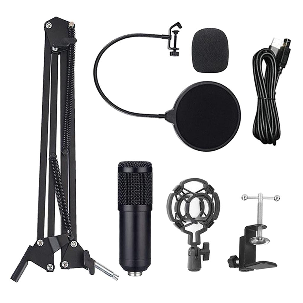 USB Wire Condenser Studio Mic with Stand Clip for PC Tablets flat mesh head